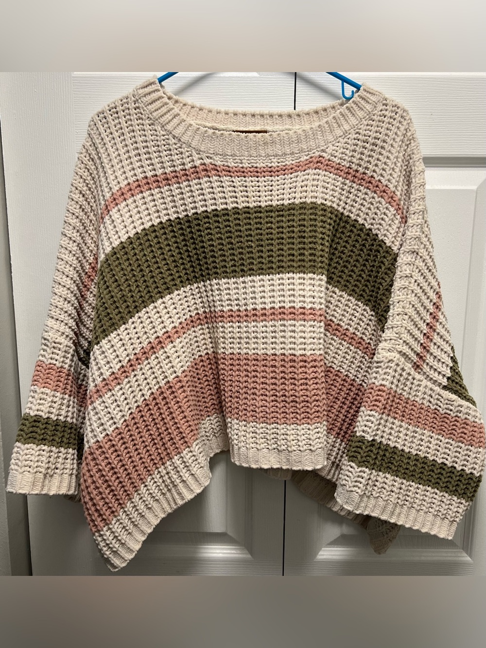 POL Cozy Striped Chunky Knit Sweater in Cream, Pink & Olive